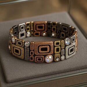 Primer Designs CENTURY Stretch Bracelet Multi Color Metals CZ Like New #047